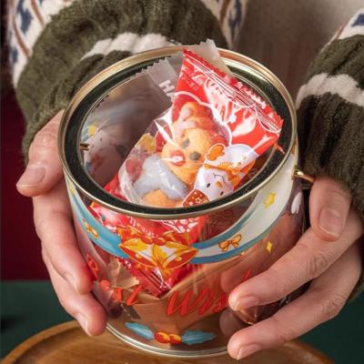 China Wholesale Customized Christmas Candy Cookie Chocolate Metal Tin Can Gift Packaging Gift Box with Handle for sale