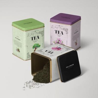 China Empty Metal Food Packaging Square Earl Grey Tea Coffee Candy Tin Box for sale