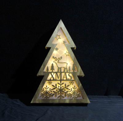 China LED Light new product for christmas Wooden Xmas Tree Light Festive Table Top home Decoration for sale