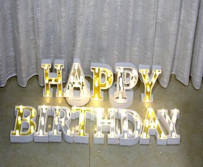 China Innovative festival decoration wooden alphabet birthday letters led lights craft for sale