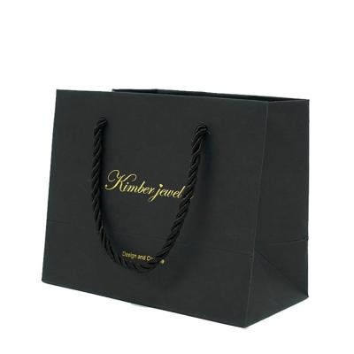 China Black Custom Printed Retail Bags Recycled Material With Logo Gold Foil for sale