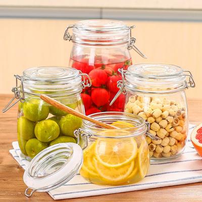 China Custom Airtight Square Glass Storage Bottle Jar With Clip Lids Various Size Available for sale