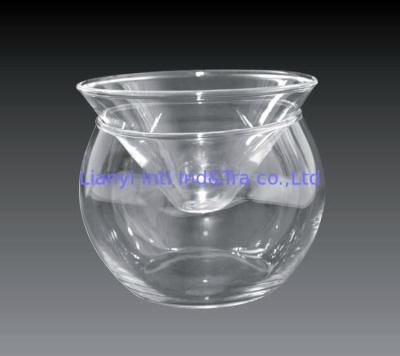 China Kitchen Glass Caviar Server , Round Shaped Caviar Plate Plus Bowl For Ice for sale
