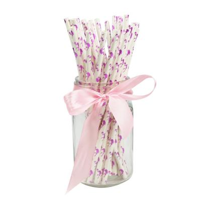 China Flamingo Pattern Gold Biodegradable Paper Straws , Disposable Paper Spoon Straws for sale