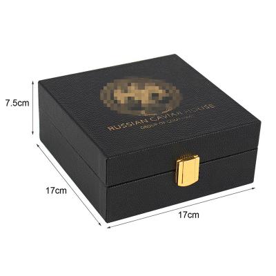 China PU Leather Caviar Packaging Gift Box With Gold Foil for sale