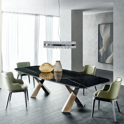 China Modern Ceramic Marble Top Dining Table 10 Seat With Metal X Base for sale