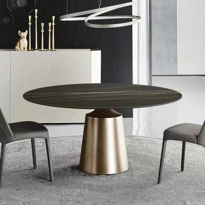 China Luxurious Round Marble Metal Dining Table Ceramic Top Brushed Stainless Steel for sale