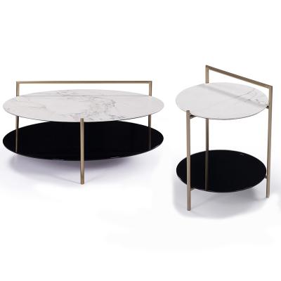 Cina Tavolo laterale modulare Lux rotondo in marmo, tavolo da caffè in ceramica. in vendita