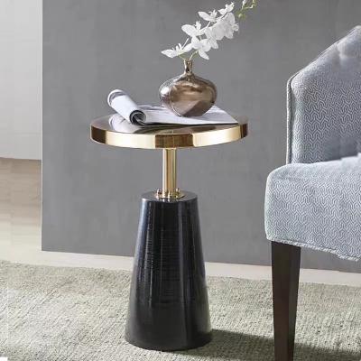 China Sleek Stainless Steel End Table , Gold Titanium Metal Base Side Table for sale
