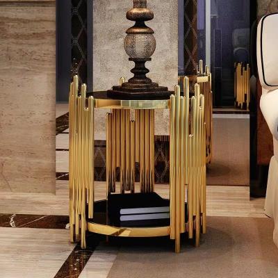 China Asymmetry  Gold Glass Stainless Steel Coffee Table 550mm Φ Visual Interest for sale