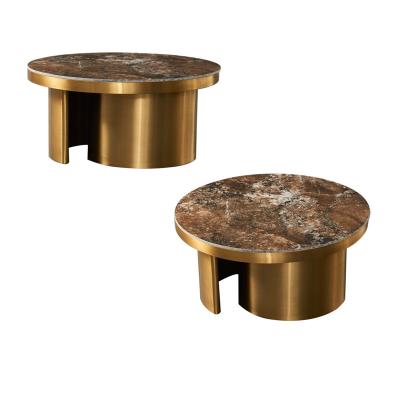 China Gold Titanium Ceramic Marble Nordic Coffee Table round Minimalist for sale