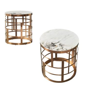China Tipo de cuadrícula Mesa de café nórdica Minimalista Base de oro mármol de acero inoxidable en venta