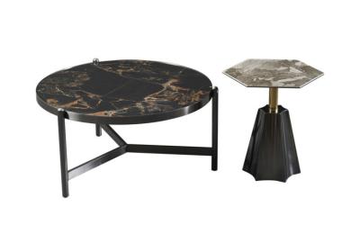 China Grandeur Trident Marble Ceramic Coffee Table  Black Titanium Base for sale