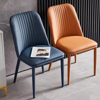 China Unique Sturdy Modern Dining Chairs With Metal Legs Blue Leather Visually Striking for sale