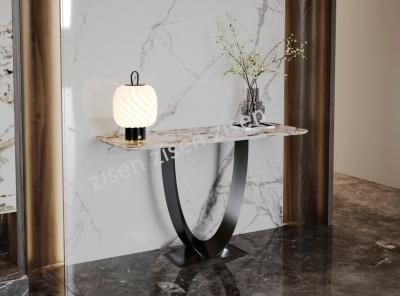 China Luxurious Light  Ceramic White Marble Top Console Table Oval Hollow Base for sale
