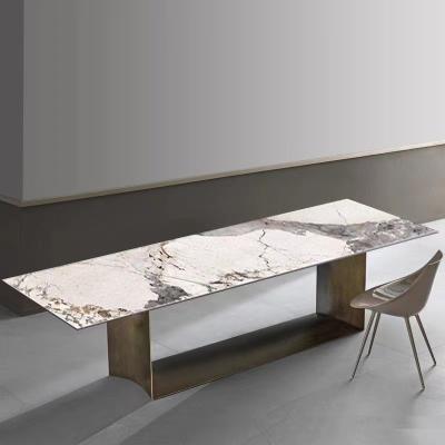 China Rectangle Visual Modern Ceramic Marble Metal Dining Table  For 8 for sale