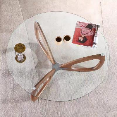 China Vlindervormig glas van roestvrij staal koffietafel elegant modern Te koop