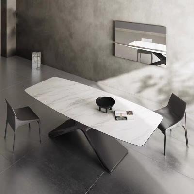 China Ceramic Marble Dining Table With X-Steel Base Dining Table for sale