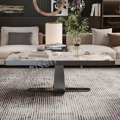 China Fusion Cross Frame Marble Ceramic Coffee Table  Stainless Steel Base Exquisite for sale