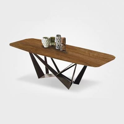 China Diseño moderno de acero inoxidable estilo industrial mesa de comedor de madera en venta
