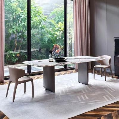 China Impressionante Estética Mesa de jantar de aço inoxidável de mármore, Mesa de jantar de alta qualidade à venda