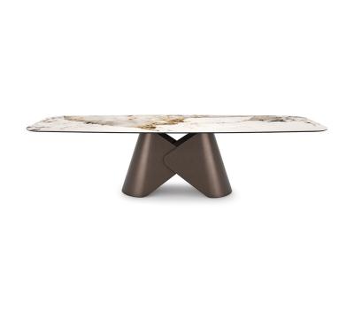 中国 Big Size Boat Shape Base Ceramic Marble Top Dining Table With 8-10 Chairs 販売のため