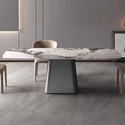 China Luxo diseño único de acero inoxidable moderno mesa de comedor conjunto de mesa rectangular en venta
