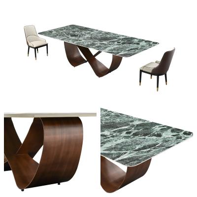 China Modern Stainless Steel Dining Room Furniture Rectangle Luxury 6 8 10 12 Seater Marble Top Dining Table Sets Te koop