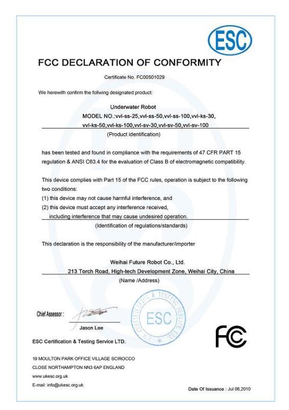 FCC DECLARATION OF CONFORMITY - Shandong Future Robot Co.,Ltd
