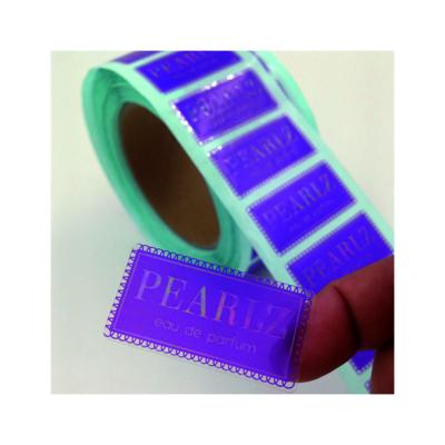 China Las etiquetas engomadas impermeables azules del pisón para los tarros imprimieron etiquetas autas-adhesivo en un rollo en venta
