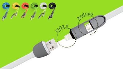Chine 2 en 1 câble de remplissage de synchronisation de date, USB à USB de combinaison micro à la foudre à vendre