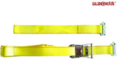 China WLL 3335 LBS Polyester Ratchet Straps , Yellow Car Trailer Straps CE Approved for sale