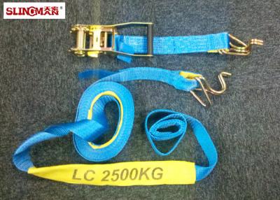 China Ratchet el azul del poliéster de las correas LC2500 DN AS/NZS4380 los 50MM con el trinquete y dos ganchos del cisne en venta