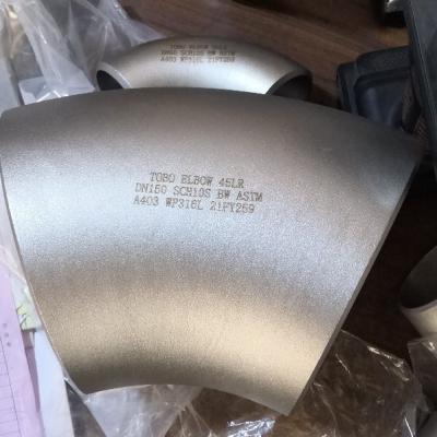 China Stainless Steel Pipe Fittings 45 Elbow A403 Grade WP 316 DN150 SCH10S Seamless Elbow en venta