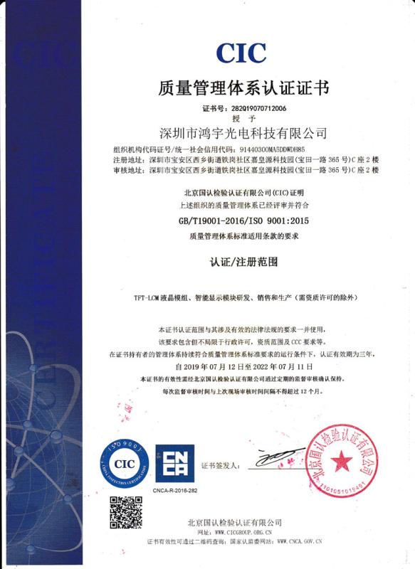 Certificare of Registration - HongYu Photoelectric Technology (Shenzhen) Co., Ltd