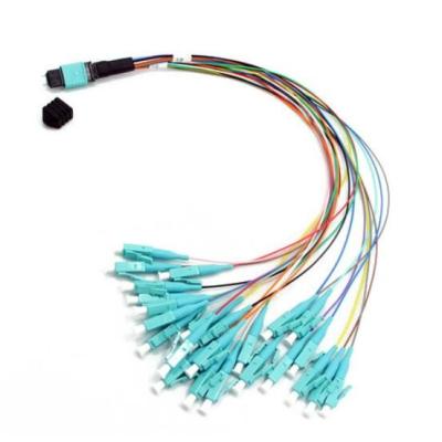 China OM3 24 Core MM Fiber Optic MPO , 0.9mm MPO To LC Fiber Cable for sale