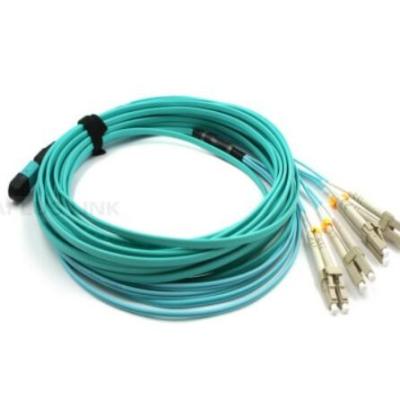 China 8 el conector de la fibra de la base MPO, 50um Om3 MPO al LC remienda la aguamarina del cordón LSZH en venta