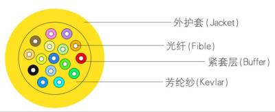 Chine Diamètre de fibre optique 5.1mm GJFJV-12B1 9/125 de PVC de SM de câble de 12 noyaux à vendre