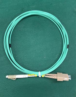 China Multimode Aqua Fiber Patch Cable LC LC Duplex Patch Cord OM3-300 2.0mm Diameter for sale