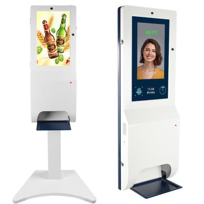 China Floor stand Digital Signage Screen Lcd 21.5 Inch with Auto Measuring Temperature Hand Sanitizer Kiosk for sale
