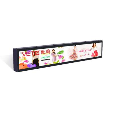 China Free CMS Software Android Stretched Bar LCD Display Indoor Shelf Advertising Screen for sale