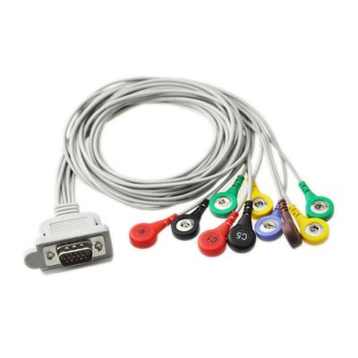 China TPU 90cm ECG Patient Cable 10 Lead EKG Holter Cable Snap Plug for sale
