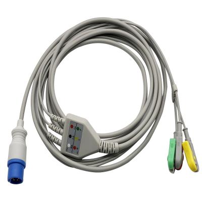 China 3.6m 3 Lead 6pin Direct Connect Ecg Cable and leadwire For Snap / Clip for sale