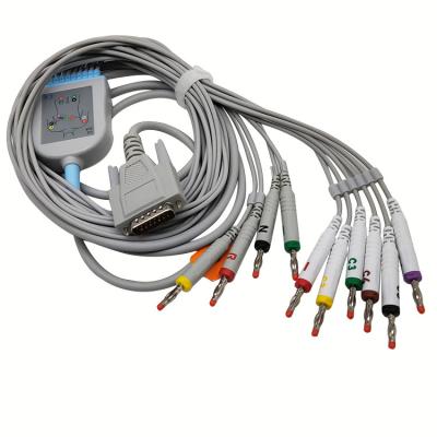 China Gray TPU Jacket 3.6m EKG Cable AHA IEC 10 Lead DB 15 Connector for sale