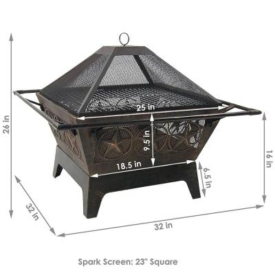 China 32 Inch Large Portable Charcoal Square Fire Pit Wood Burning Patio for sale
