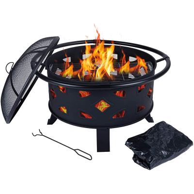 China Patio Wood Burning Portable Charcoal Fire Pit BBQ Grill Firepit Spark Screen for sale