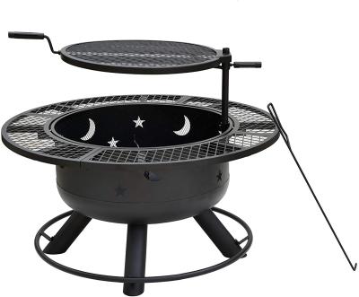 China Metal Black Indoor Outdoor Round Wood Burning Charcoal Fire Pit With Grill for sale