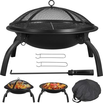China 22in Folding Charcoal Fire Pit BBQ Fireplace With Steel Grill For Outdoor Camping for sale