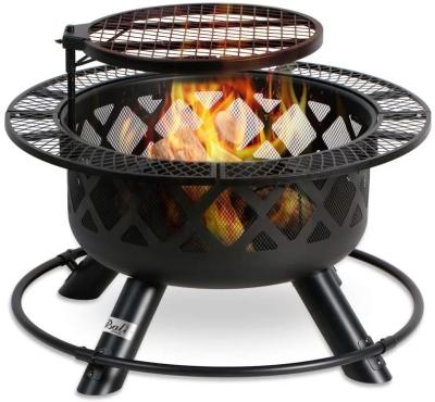 China Fogo de queimadura Pit Backyard With Cooking Grill da madeira de aço do ar livre 32in 24in à venda