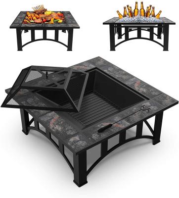 China Outside Table Square Patio Outdoor Barbecue Fire Pit With Ceramic Tile for sale